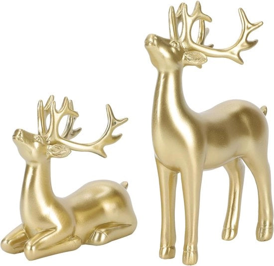 Due Figure di Renne per Cultura di Casa - Decorazione di Renne in Oro per Sala - Camera - Ufficio - Parete - Regalo per la Mamma - Donna