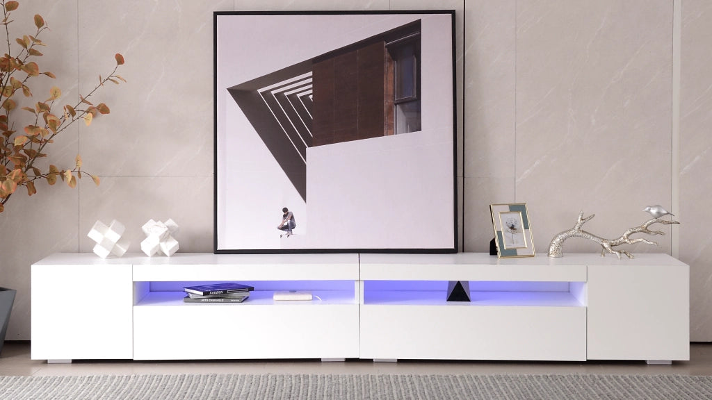 Mobile TV con 2 Ante; Vani a Giorno e LED Variabile; Stile Moderno; 240??38;5??35;5 cm; in MDF; Bianco