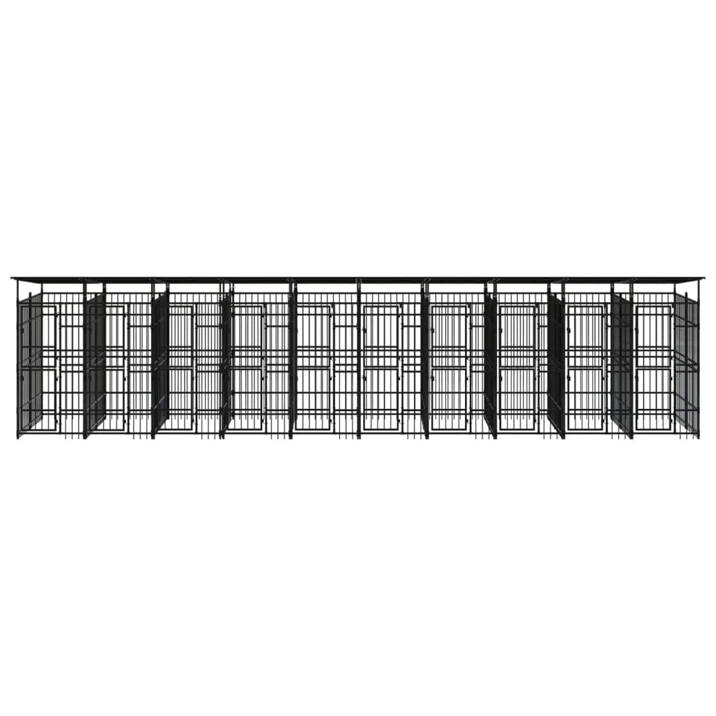 Cuccia/gabbia/recinto per animali domestici da esterno con tetto per cani acciaio 18,43 m² nero 02_0041751