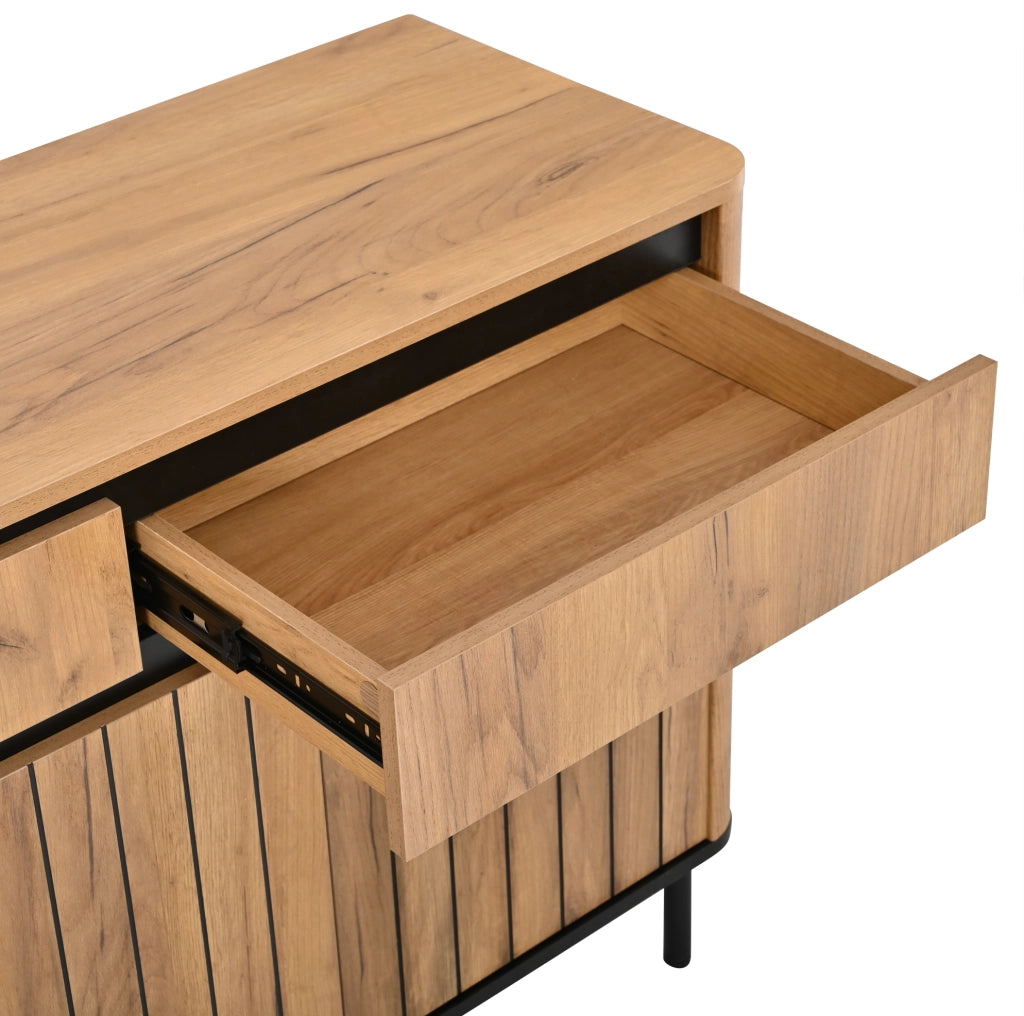 Sideboard moderno 160 x 40 x 73 cm in MDF con 3 cassetti e 3 ante a lamelle