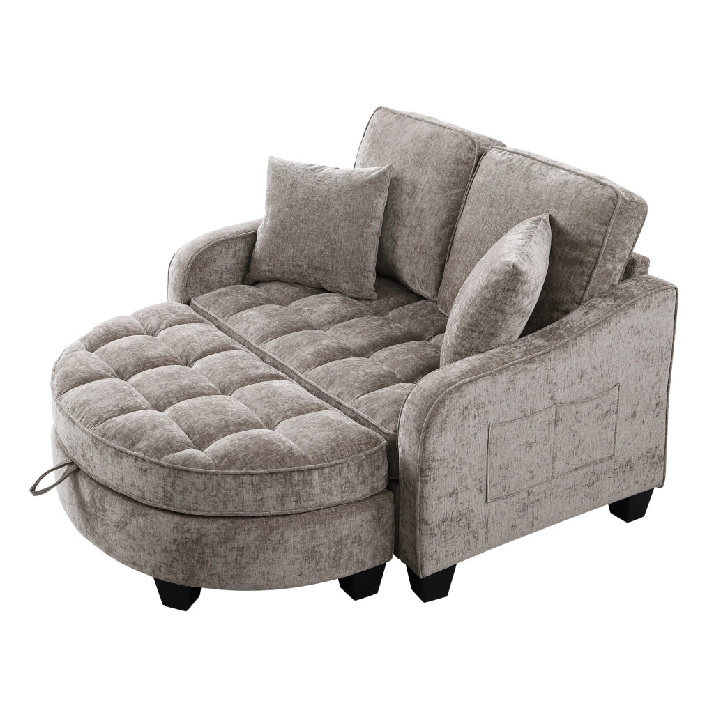 Divano letto 2 in 1 con pouf contenitore; 132x129x93 cm; eucalipto; marrone