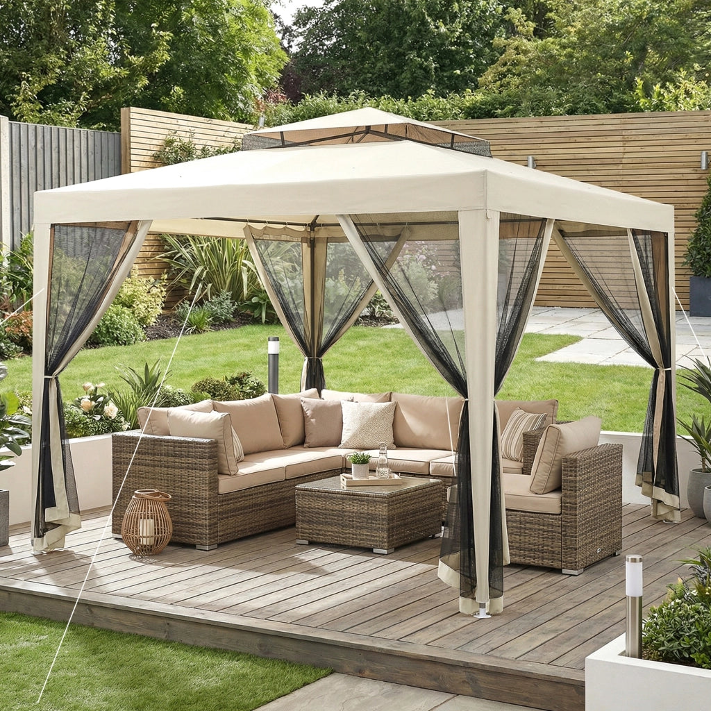 Tenda da giardino ¨C zephmum ¨C beige 3x3 m con 4 zanzariere amovibili e doppio tetto