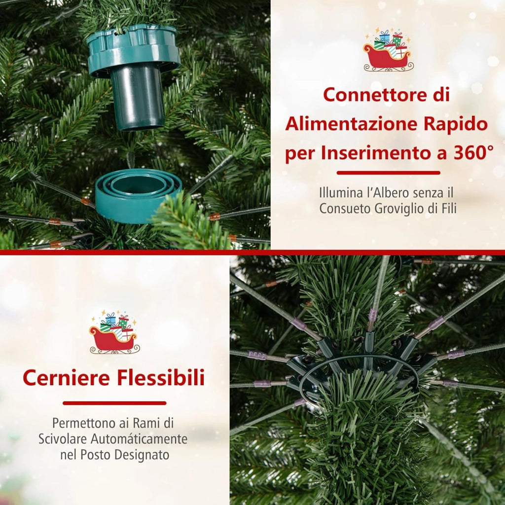 Albero di Natale Artificiale Pre-illuminato 360 cm con 2536 Rami in PVC, 1030 Luci LED Bianco Caldo, Albero di Natale da Interno ed Esterno, Connettore di Alimentazione Rapido