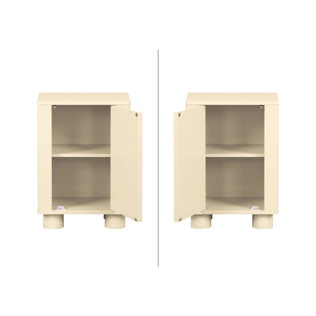Set 2 comodini effetto legno di mango 1 anta reversibile, beige