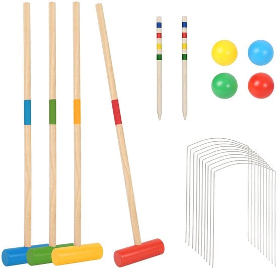Set di Croquet da Giardino Esterno per Famiglie e Bambini con 4 Palle e 4 Mazze