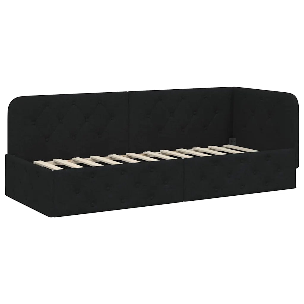 Letto singolo | Letto per adulti | Cornice del letto ad angolo Nero 80 x 200 cm Tessuto