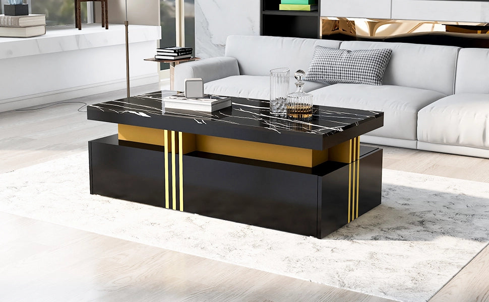 TAVOLINO DA SALOTTO rettangolare 100x50x40 cm nero lucido con 2 cassetti