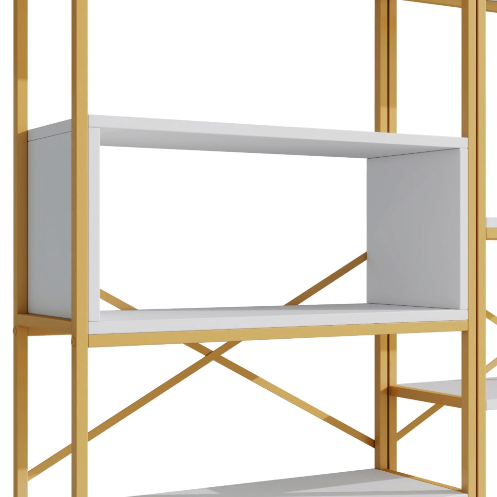 Libreria a ripiani aperti 160 x 29;5 x 180 cm in MDF e metallo oro e bianco
