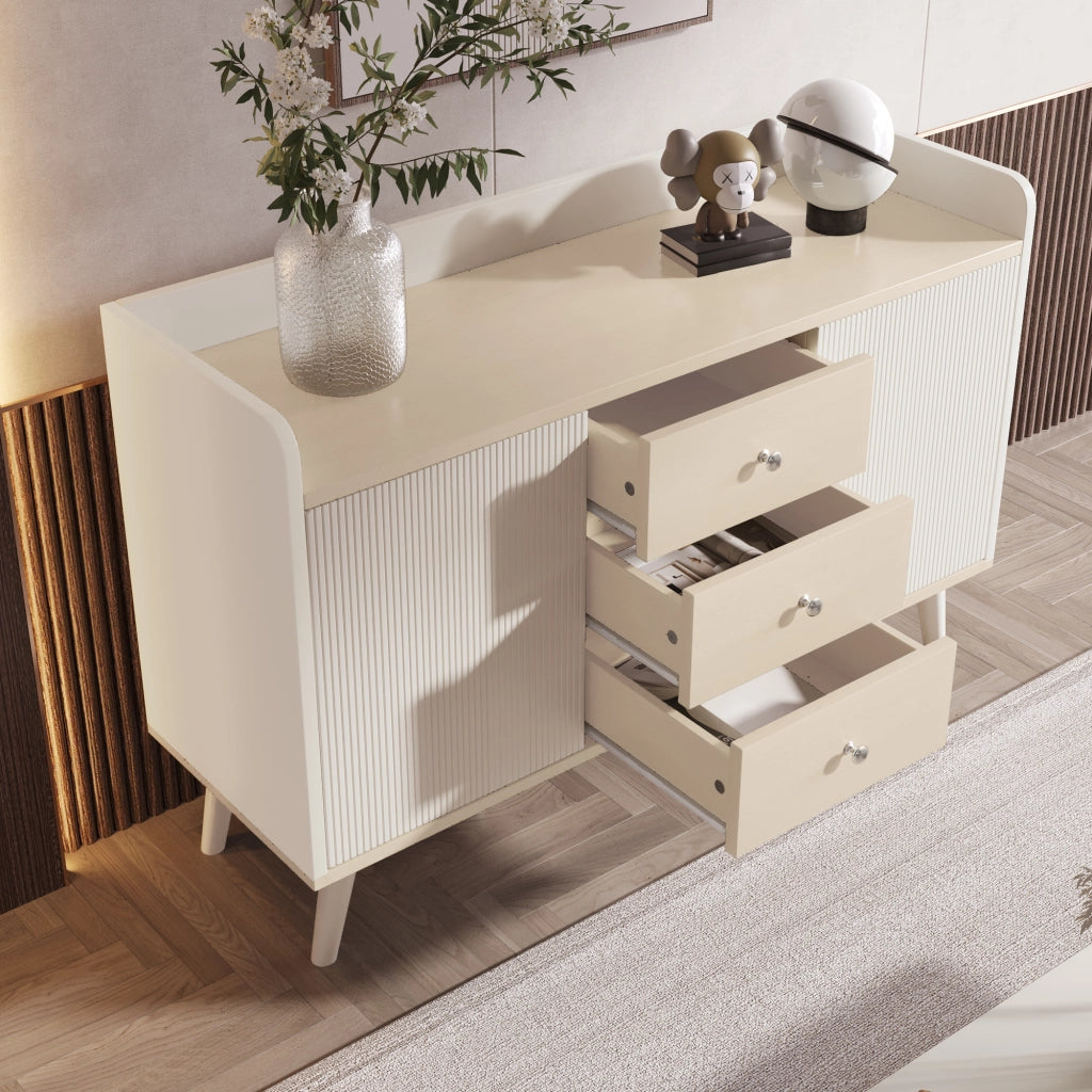 Credenza e Madia con 2 Ante Scorrevoli e 3 Cassetti; Ripiani Regolabili; Stile Moderno; in MDF; 117;5??39;5??79 cm; Bianco