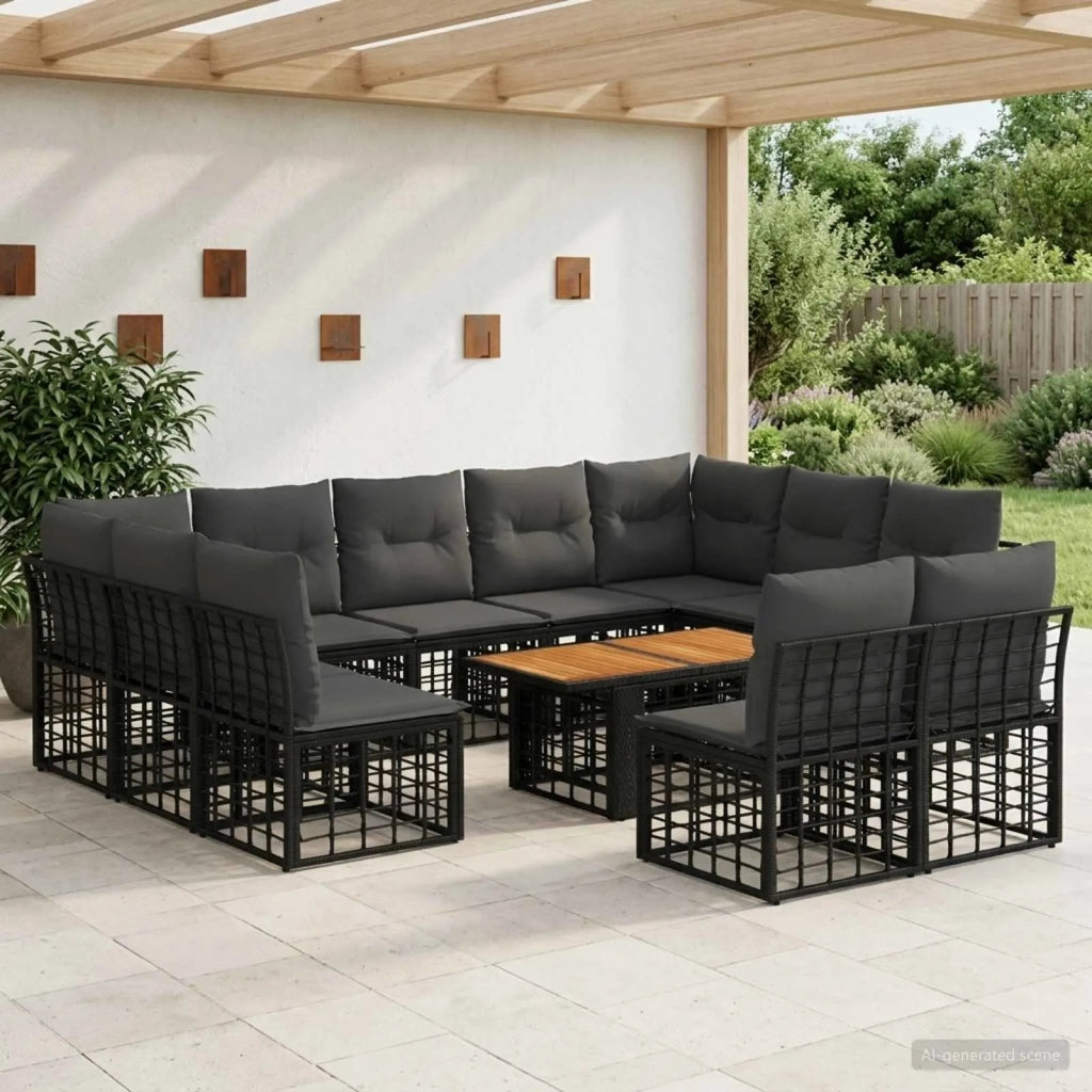 Set Divano da Giardino 12 pz Nero e Grigio scuro polyrattan 3437913