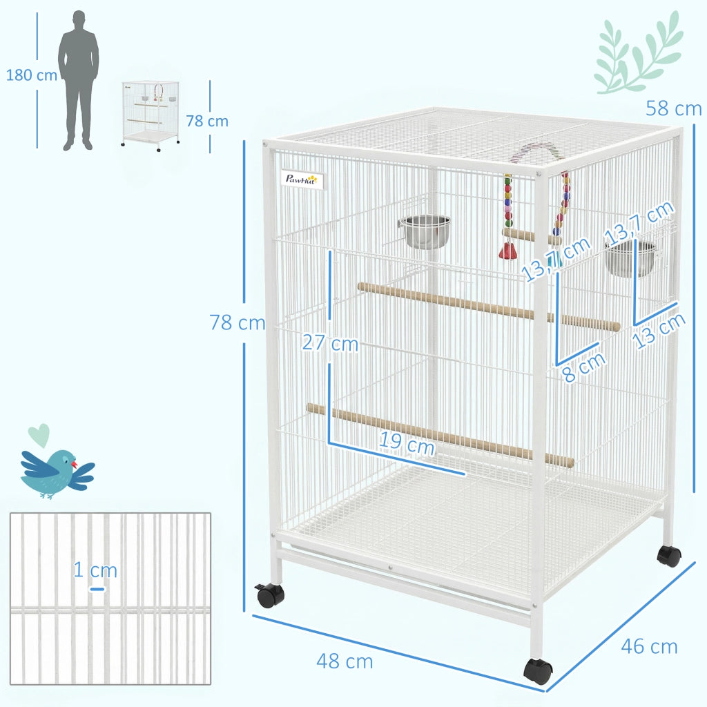Gabbia per Uccelli con Ruote ¨C zephmum ¨C 48x46x78 cm Bianco
