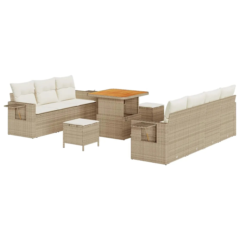Set Divano da Giardino con cuscino 10 pcs Beige polyrattan