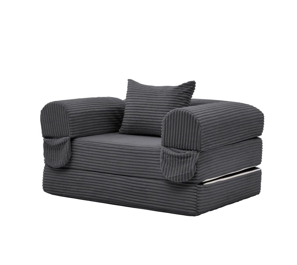 Poltrona letto singola convertibile 2 in 1 in tessuto effetto corda, grigio, salvaspazio