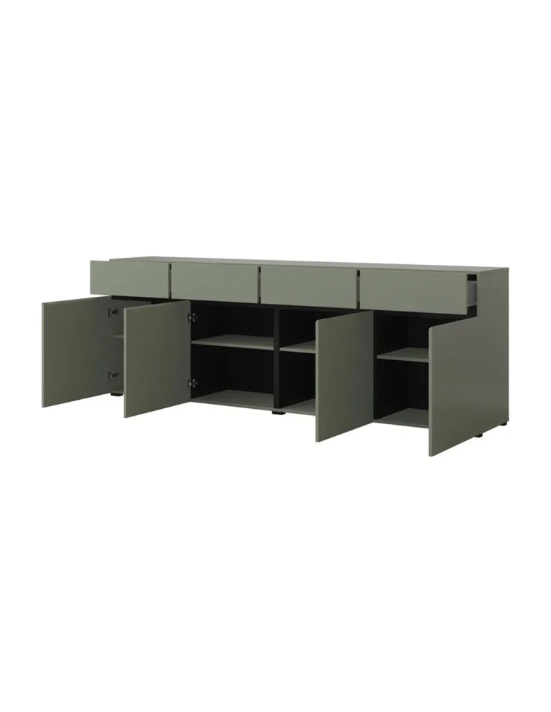 Buffet XL colore verde salvia 225cm collezione HAVANA. Credenza design con 4 porte e 4 cassetti.