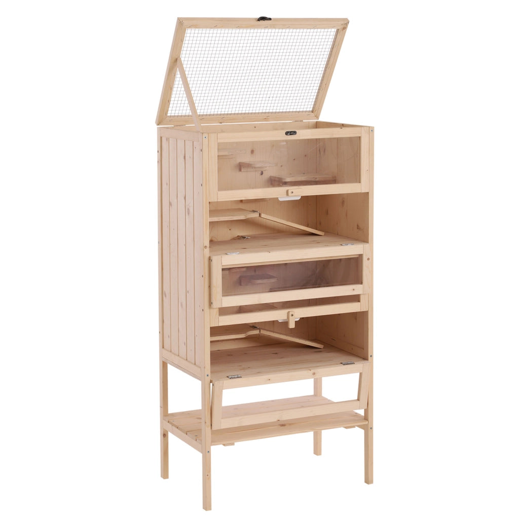 Gabbia per Criceti e Porcellini d'India in Legno Massello con Ripiani e Rampe ¨C zephmum ¨C 60x40x120cm