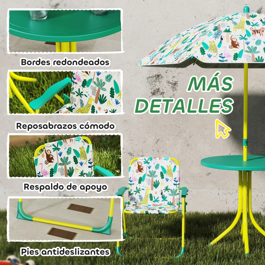 Set Tavolo e Sedie per Bambini da Giardino 4 Pezzi ¨C zephmum ¨C Verde, Pieghevole