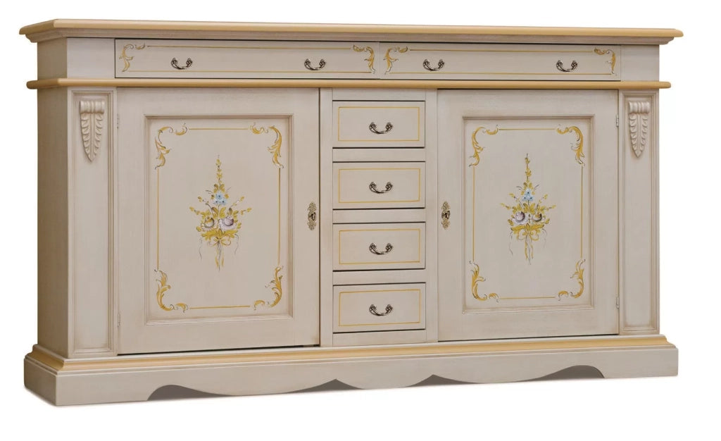 Madia credenza legno 2 porte avorio e oro 210x60x115 - Mobili 2G