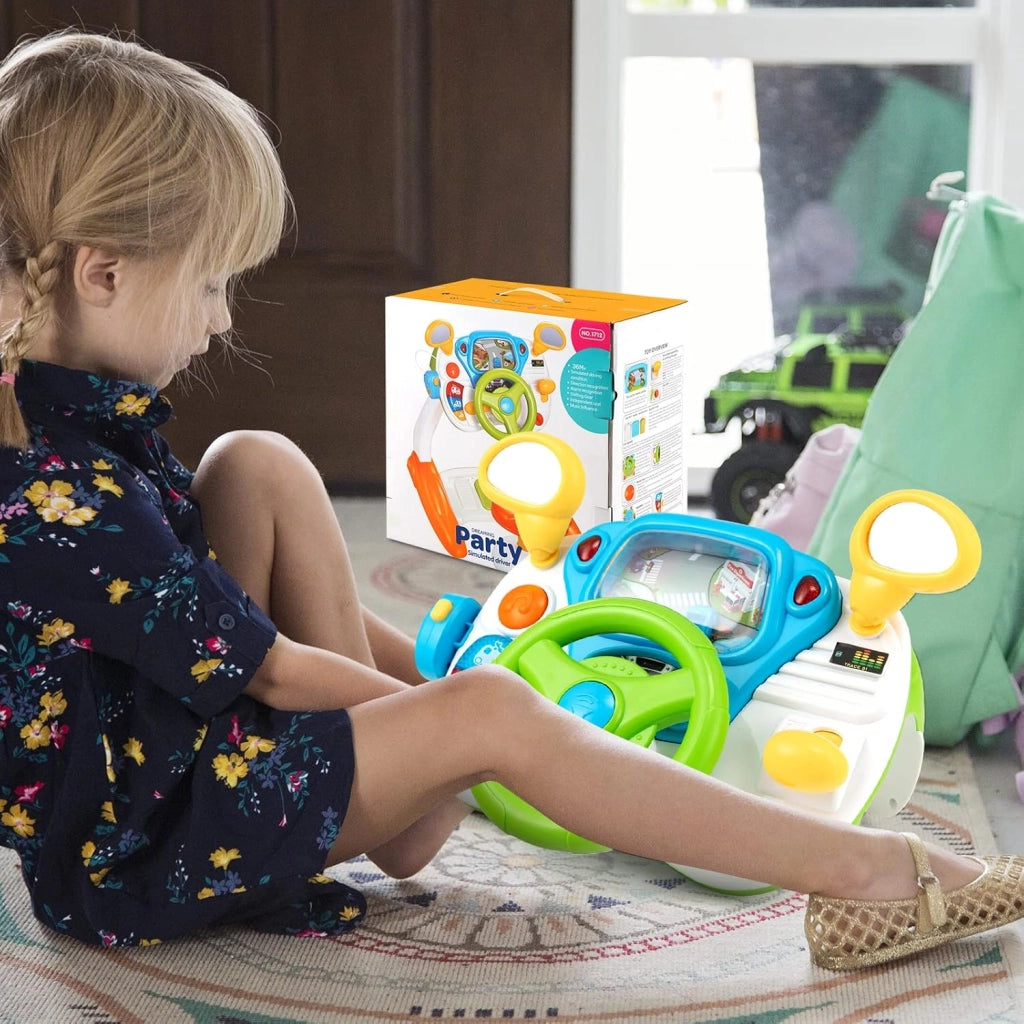 Volante per Bambini Educativa, Simulazione Volante di Guida Giocattolo con Sgabello, Luce Musica, Giocattoli Musicali per la Prima Educazione, Regalo per Bambini