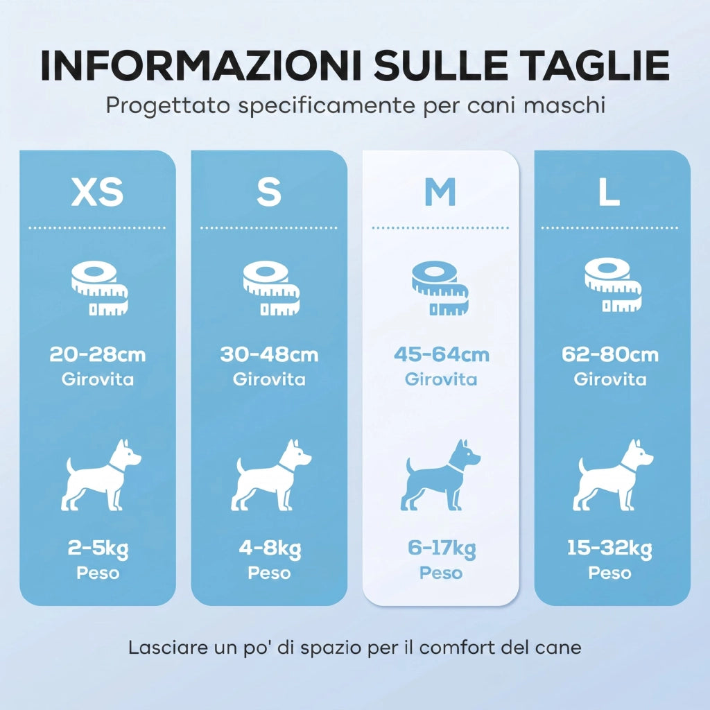 48 Pezzi Pannolini per Cani Maschi Vita 45-64 cm Peso 6-17 kg con Fascia Elastica Regolabile Bianco