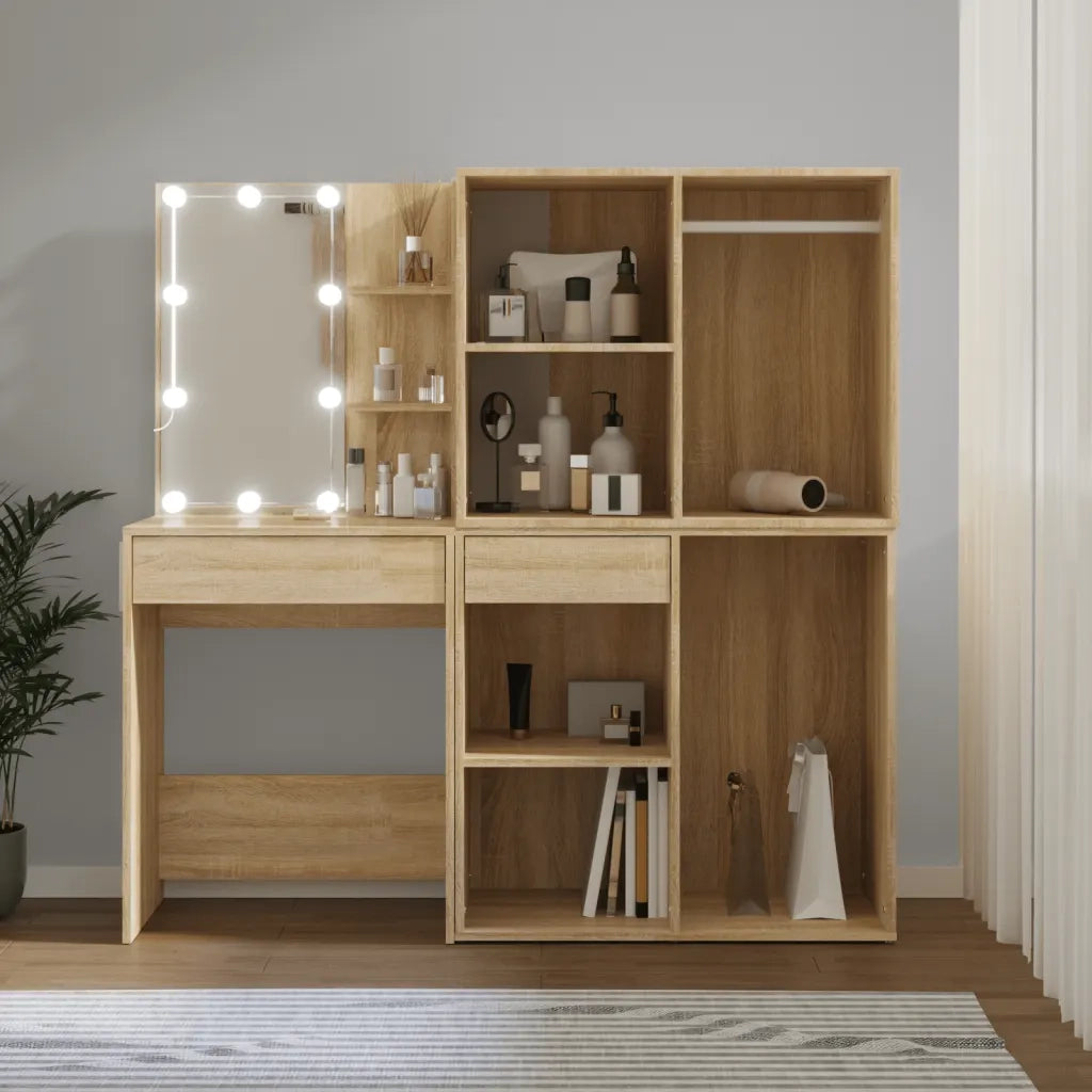 Toeletta LED con 2 Armadietti Legno Multistrato Rovere Sonoma 3082029