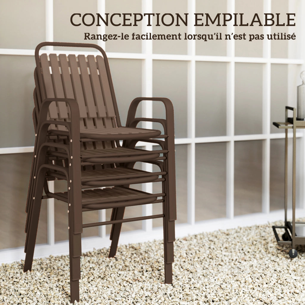 Set 4 sedie da giardino impilabili ¨C zephmum ¨C marrone scuro, schienale alto, braccioli, 56x66x91 cm