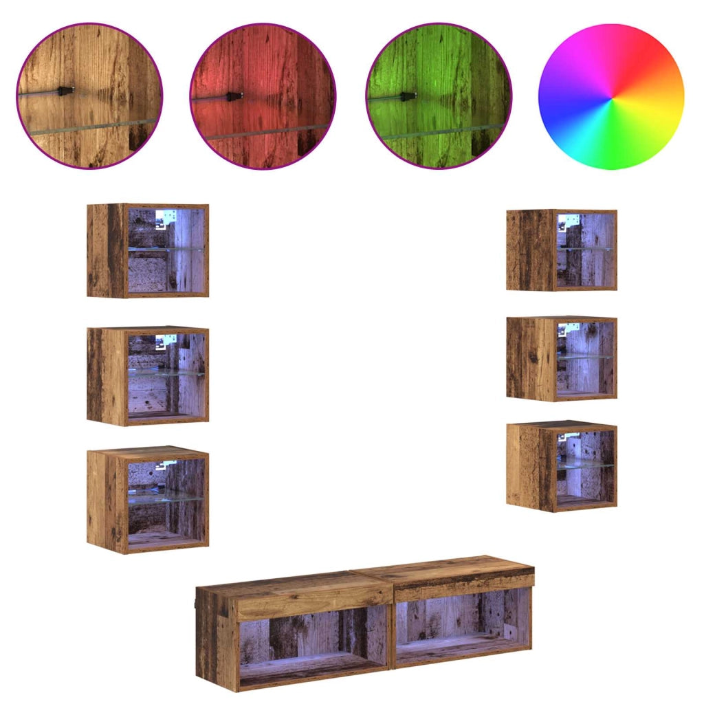 Mobile porta TV moderno da parete con illuminazione a LED 30 x 28,5 x 30 cm in legno anticato 02_0056088