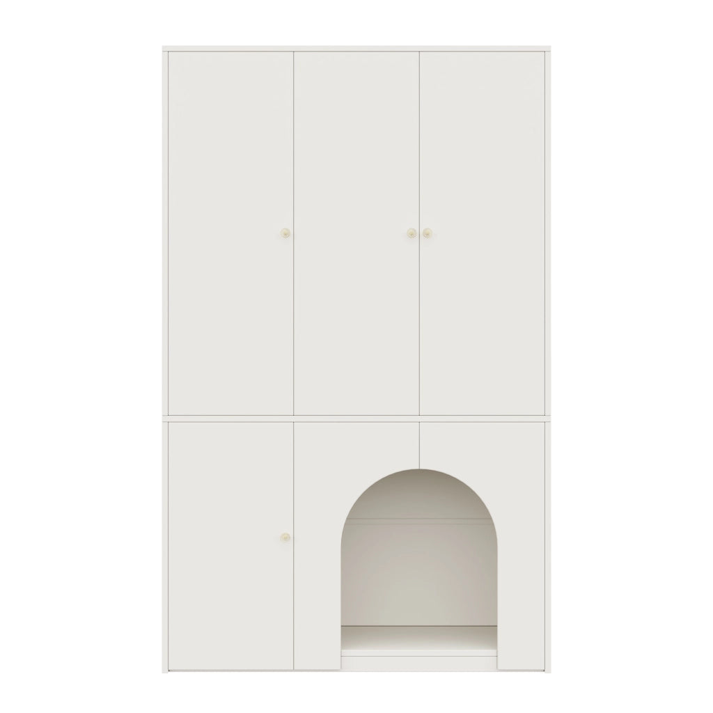 Armadio a 3 ante con asta appendiabiti e ripiani nicchia ad arco per camera da letto in MDF bianco 120 × 50 × 200 cm