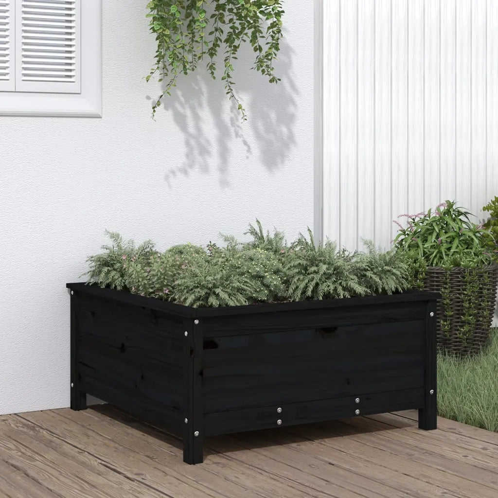 Fioriera da Giardino-Vaso da Esterno-Contenitore per Piante Nera 82,5x82,5x39cm Legno Massello di Pino