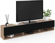 Mueble TV suspendido ELIO con estante de 2 puertas en madera y negro 180 cm