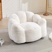 Fauteuil pouf a fiore in velluto peluche con imbottitura in schiuma, leggero e senza montaggio, bianco 47 × 45 × 34 cm