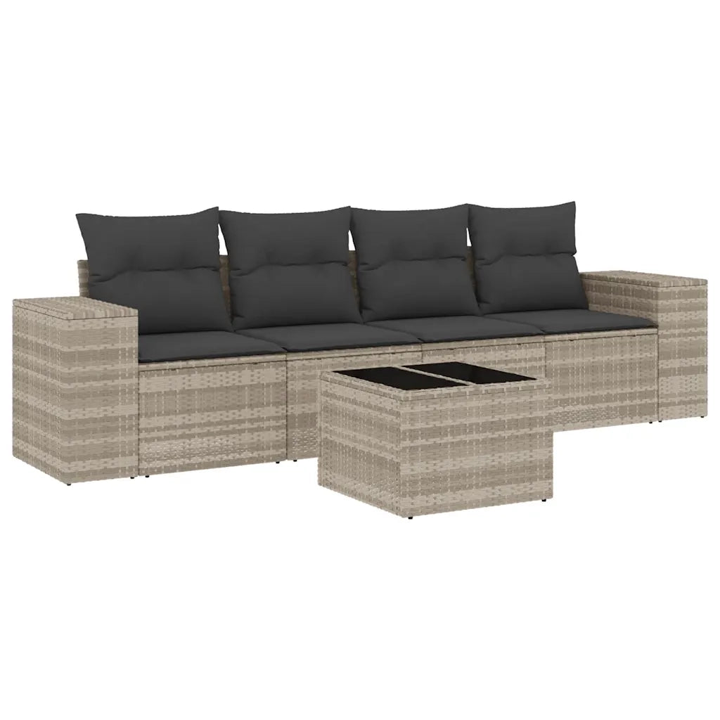 Set Divano da Giardino 5pz | Set Salotto da Giardino con Cuscini Grigio Chiaro Polyrattan