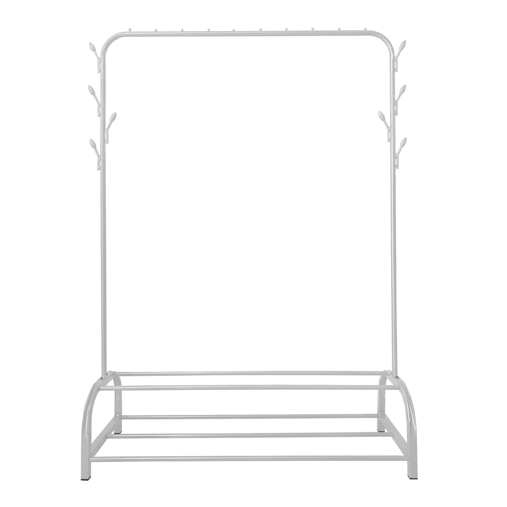 Appendiabiti Donkey Premium Rack a 2 supporti Nyana Home 158x110x39 cm, 1 barra appendiabiti, 8 ganci laterali, 2 ripiani inferiori Bianco.