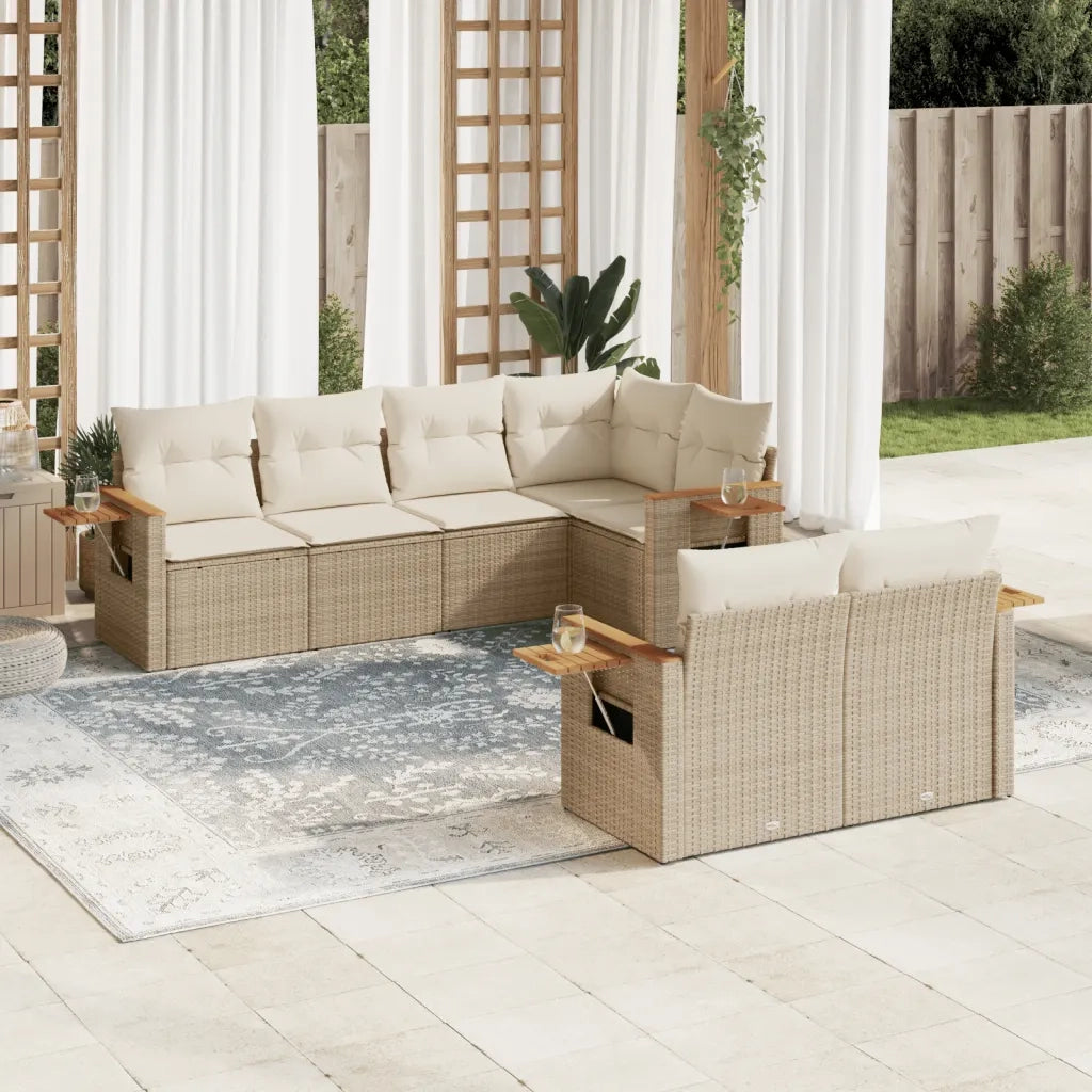 Set Divani da Giardino 7 pz con Cuscini Beige in Polyrattan 3259384