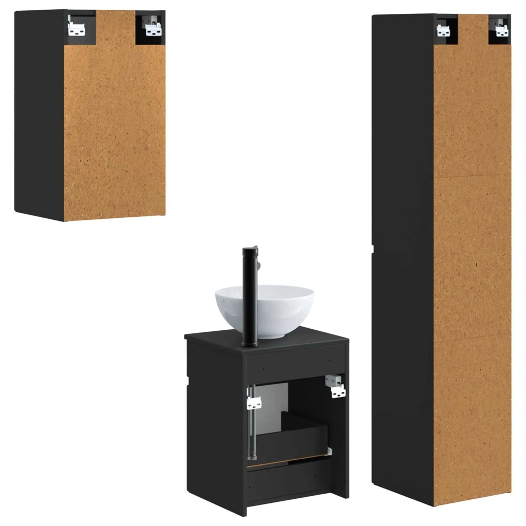 Set di mobili per il bagno 3 pz Nero 33 x 34,5 x 160 cm 3406084