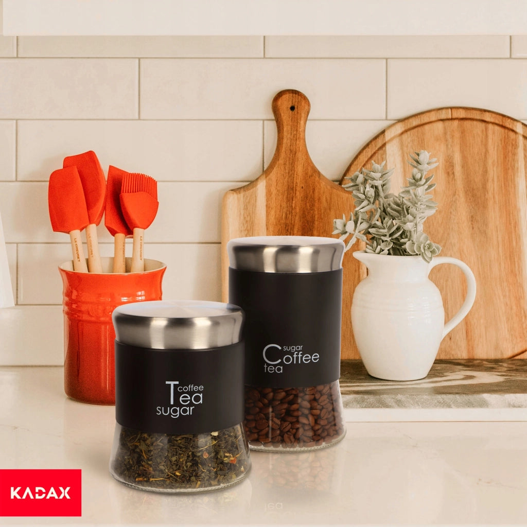 Contenitore in vetro con coperchio nero KADAX per caffè, tè e zucchero, capacità 1000 ml (1 litro).