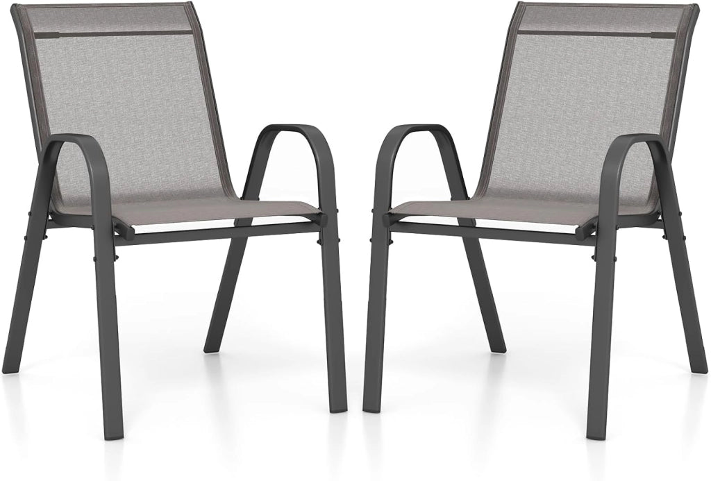 Set di 2/4 Sedie da Giardino, Poltrone in Tessuto Textilene per Esterno, Sedie Impilabili con Gambe in Metallo, Portata 150 kg, 56 x 70 x 84 cm (Grigio,4)