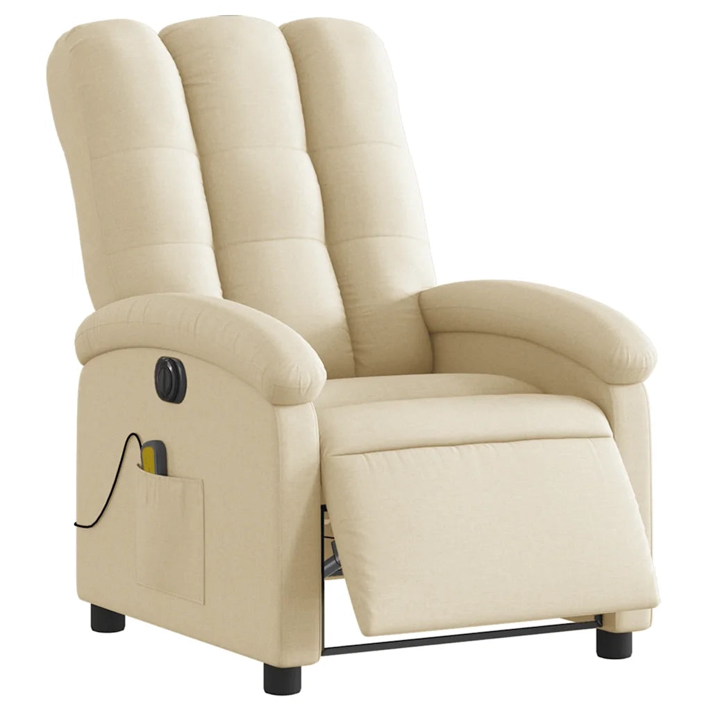 Poltrona Reclinabile Massaggiante | Sedia Relax Elettrica Crema in Tessuto