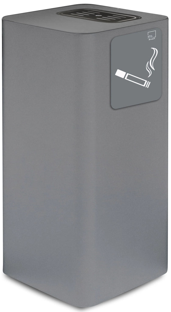 Posacenere da Esterno 30x30xh65 cm In Acciaio Verniciato con Vaschetta Superiore Grigio