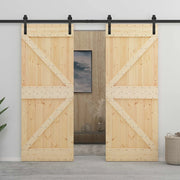 Porta scorrevole 2 pcs Naturale e Nero Legno Massello di Pino 3444888