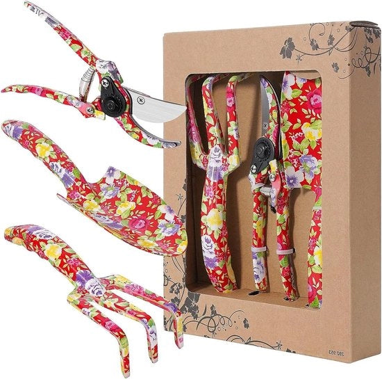 Set di attrezzi per giardinaggio in alluminio a 3 pezzi - coltello per coltivazione e trowel snipper - set di regali per attrezzature da giardino - rosso