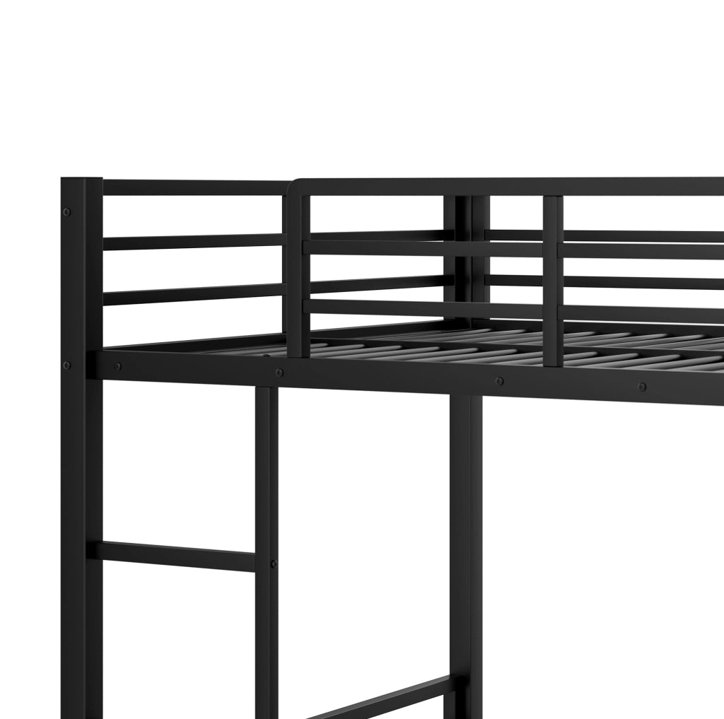 Letto a soppalco 140x200 cm in metallo e MDF; con scrivania; LED; cassetti; nero