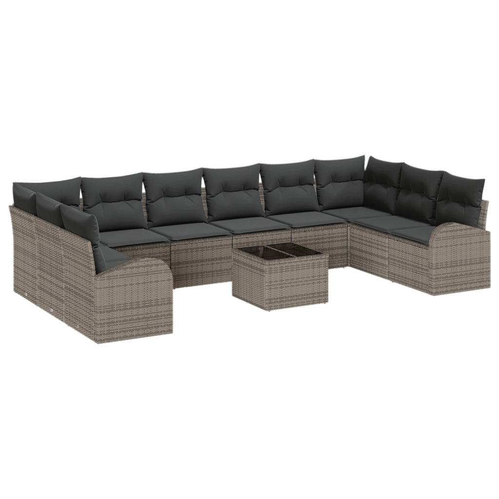 Set di divani da giardino  10 pezzi con cuscini Nero Polyrattan