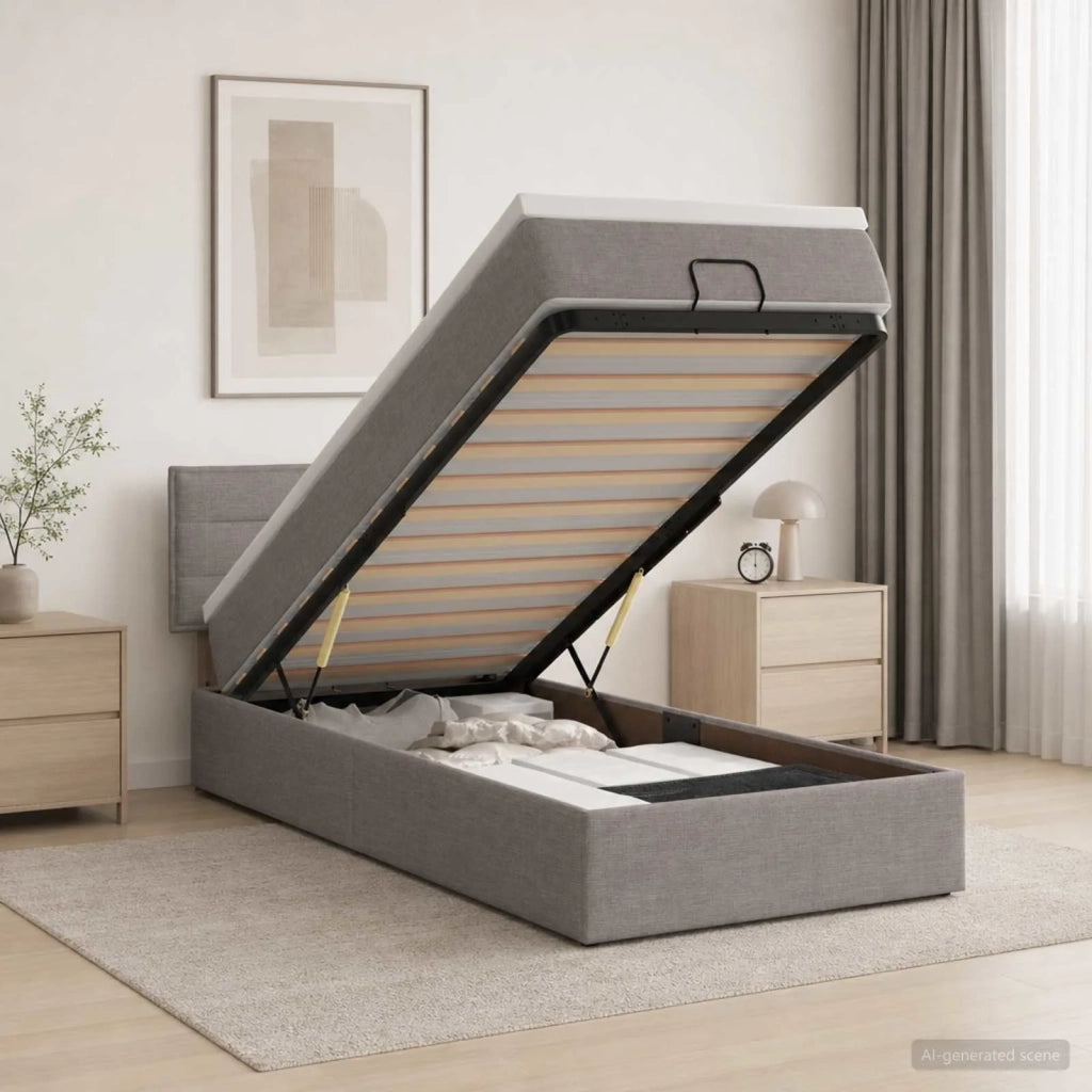 Letto ottomano con materasso Tortora 80 x 200 cm Tessuto 3456202
