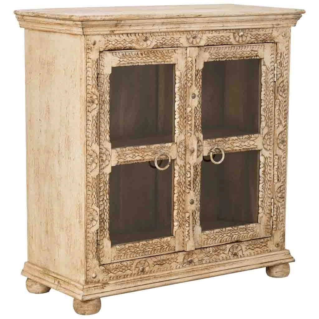 Credenza artigianale in legno con 2 ante beige, 97x43x100h cm
