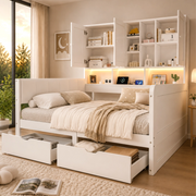 Letto contenitore 140x200 con LED, USB e vani portaoggetti bianco