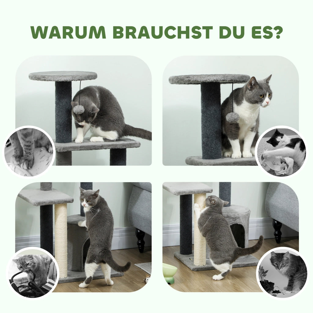 Albero tiragraffi per gatti con tana e piattaforme ¨C zephmum ¨C Grigio 103 cm