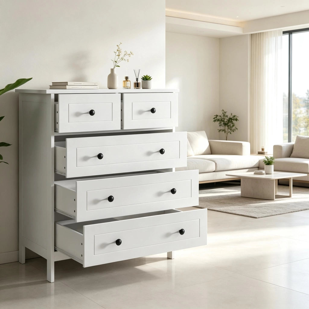 CASSETTIERA 5 cassetti 74x40x91 cm bianco MDF e truciolare