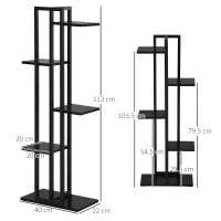 Scaletta Portavasi a 5 Livelli per Interni ed Esterni in MDF e Acciaio, 40x22x113 cm, Nero