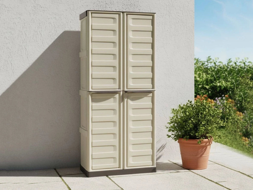 Mobile da Giardino Ipno, Armadio da Esterno 3 Ripiani Made in Italy, 39x70x165h cm Beige