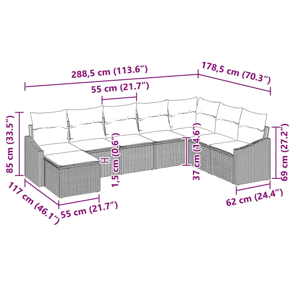 Set di divani con cuscino 8 pcs Beige polyrattan 3346841